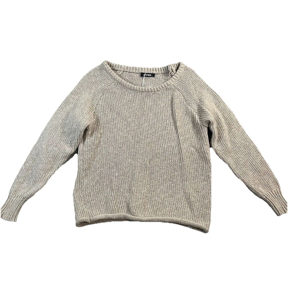 BTFBM Tan Rolled Hem Long Sleeve Pullover Knit Sweater Boho Womens Size S